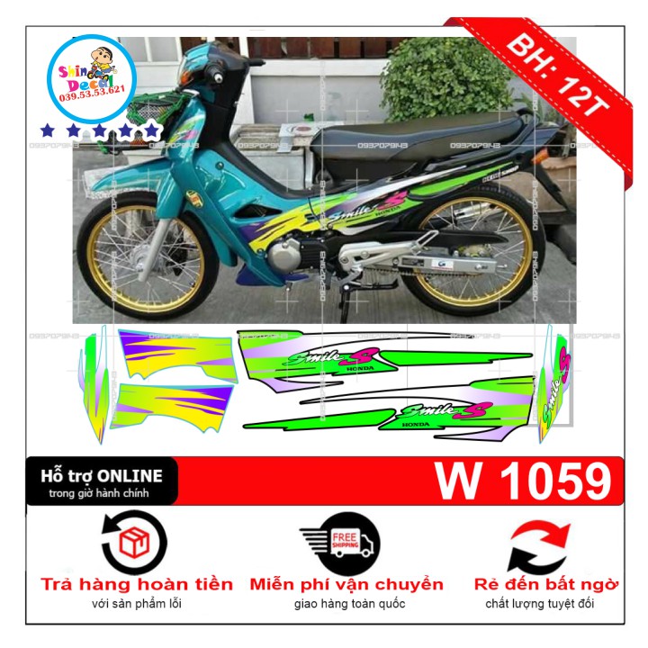[SHIN DECAL] Tem xe wave 110 smile S xanh ngọc đen