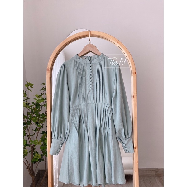 Váy cổ tàu khuy dọc Tia19. Đầm cổ tàu khuy dọc dài tay