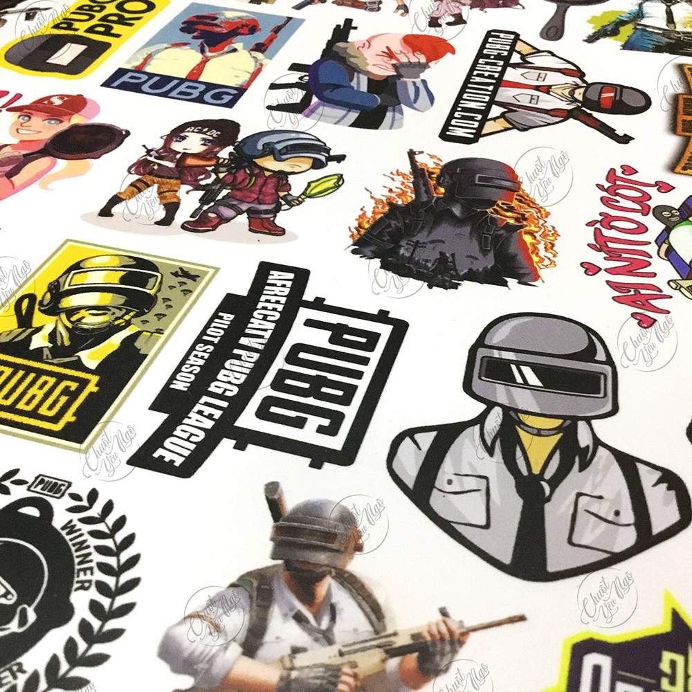 Combo 25/50/100 mẫu sticker hình dán chủ đề game PUBG chất liệu decal dán điện thoại. laptop, xe đạp,...