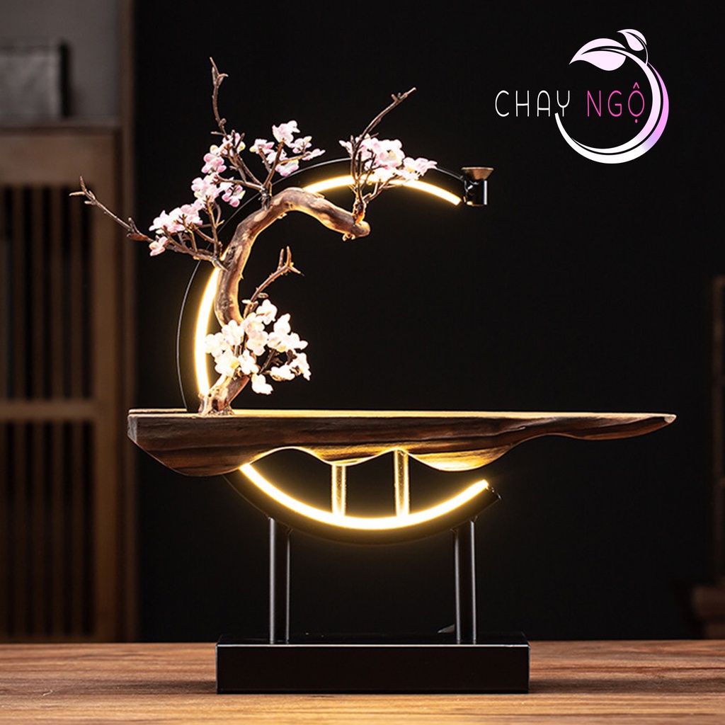 THÁC KHÓI TRẦM HƯƠNG KHUNG VÒNG LED HOA ANH ĐÀO - KHUNG LED TRANG TRÍ