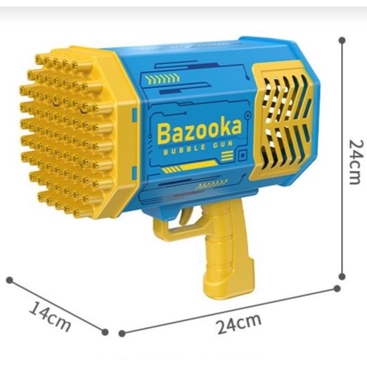 Súng Bắn Bong Bóng Xà Phòng 69 Nòng BAZOKA Tặng 2 lọ Nước Xà Phòng dùng pin sạc kích thước 24x24x14cm
