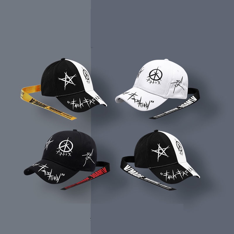 Mũ Lưỡi Trai Phối Dây Ruy Băng Nhiều Màu Đen Trắng Phong Cách Hip Hop Có Vòng Sắt Thời Trang Cho Nam Và Nữ