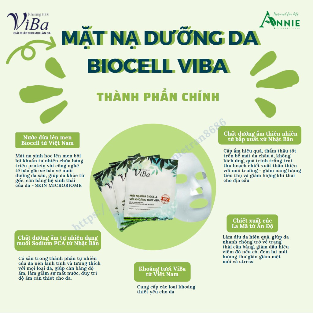 mặt nạ dừa biocell với khoáng tươi viba lên men tự nhiên cấp ẩm, ngừa mụn, dưỡng da mịn màng, trẻ hóa da