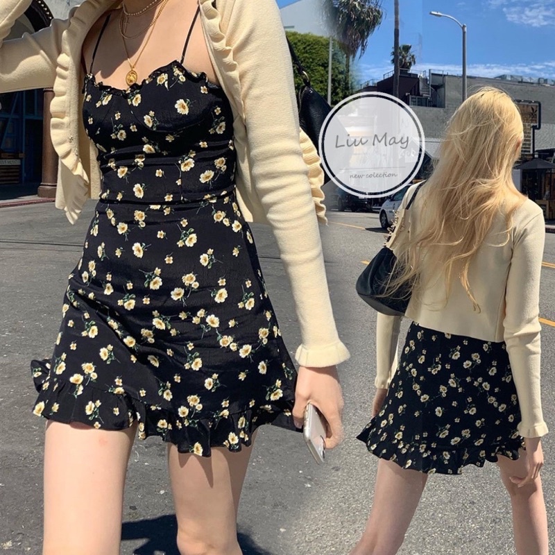 SET Honey 🦋 Áo CARDIGAN kèm VÁY 2 DÂY HOA NHÍ 🦋 hotrend