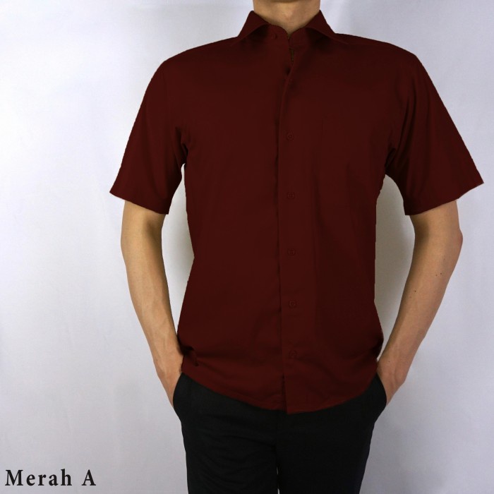 Áo Sơ Mi Nam Trơn Ngắn Tay BOSS Thường Xuyên Kích Thước 14.5-17.5 (S - Xxxl) - Đỏ A, L (D7I4) (D7I4) Áo Sơ Mi Nam Công Sở Adem Chất Lượng Cao Màu Đen Hải Quân