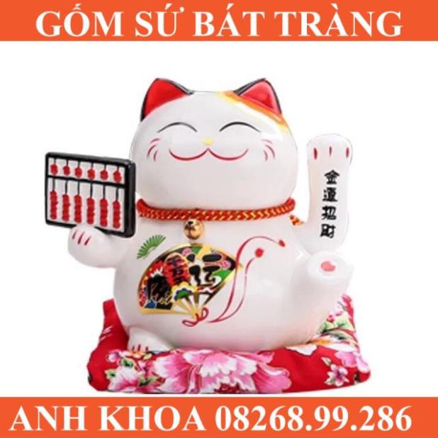 Mèo Thần Tài May Mắn Maneki Neko 16cm Vẫy Tay (Kèm Sạc Và Đệm) - Gốm sứ Bát Tràng Anh Khoa