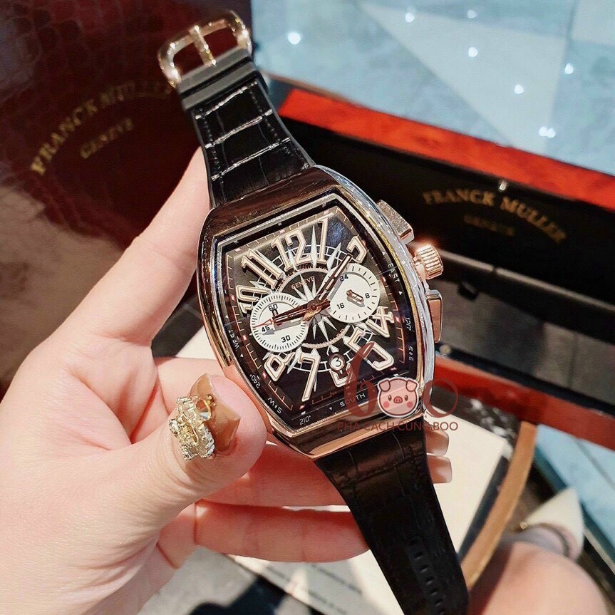 Đồng Hồ Nam Franck Muler Vanguard Dây Cao Su Bọc Da Cao Cấp Chạy Full Kim