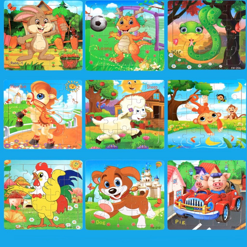 COMBO 10 TRANH XẾP HÌNH GỖ PUZZLE 20 MIẾNG CHO BÉ LOẠI ĐẸP