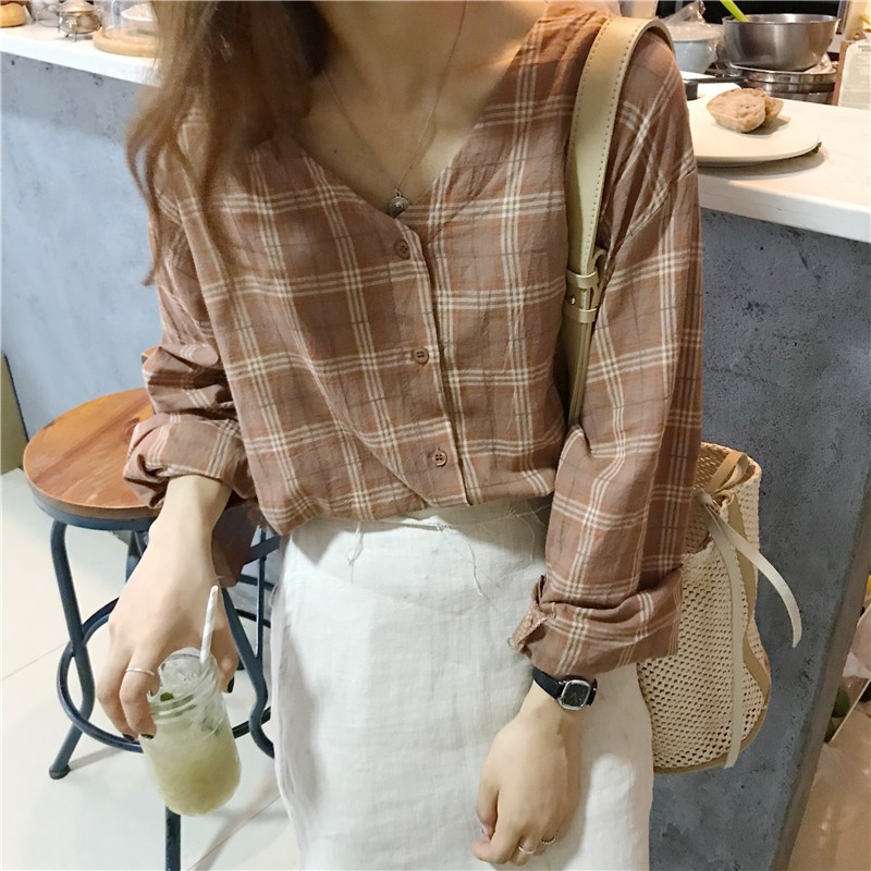 (HÀNG ORDER) ÁO SƠ MI CARO CỔ V 2018