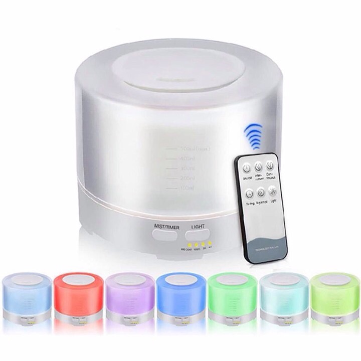 Máy xông tinh dầu trụ tròn 500ml cao cấp, Phun sương khuếch tán tinh dầu khử mùi, diệt khuẩn , tạo ẩm chống khô da