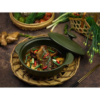 Nồi kho hấp luộc Sứ Dưỡng Sinh 2 Quai 1.1L, HealthyCook Minh Long I, Việt Nam