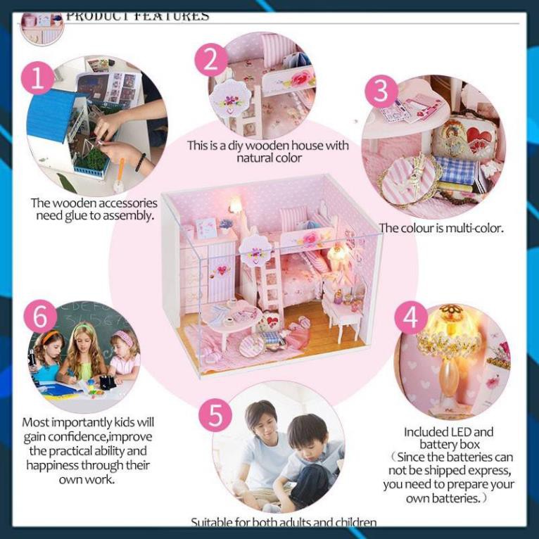 Mô hình nhà búp bê gỗ DIY Nhà búp bê có đèn PINK GIRL Toy World