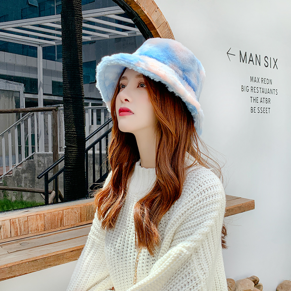 Nón xô phủ lông mềm mại giữ ấm màu sắc cầu vồng thời trang mùa đông cho nữ