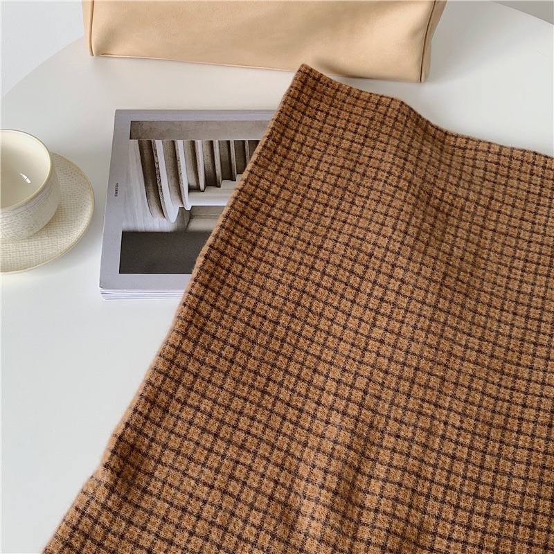 Khăn Quàng Cổ Kẻ Caro Nhỏ Nâu Đen Vintage Unisex Nam Nữ Siêu Rộng