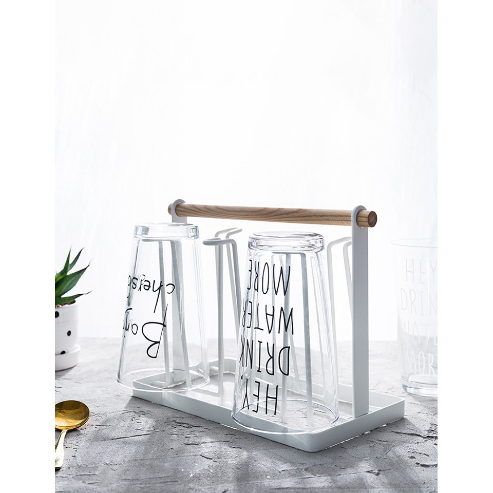 Quai Gỗ Khay Sắt Giá Đựng Ly Trang Trí Bàn Ăn Bàn Tiệc Phòng Ăn