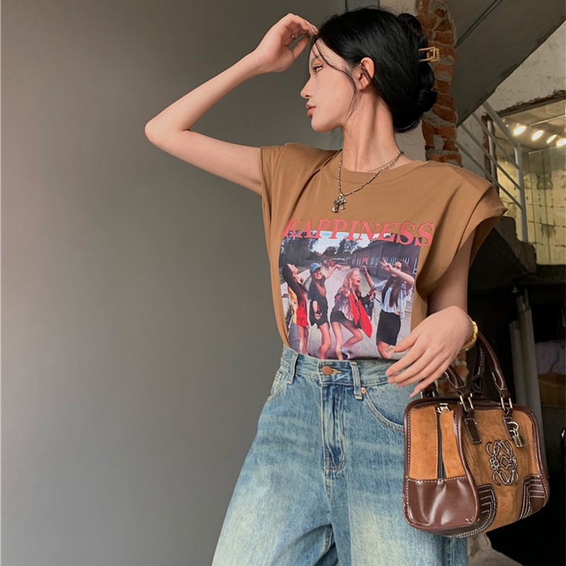 Áo Thun Sát Nách Cổ Tròn Hoạ Tiết Chân Dung Cho Phái Nữ