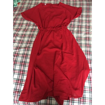 Váy đỏ cộc tay dáng dài buộc nơ eo Vintage (ORDER- sẵn L, XL)- Có ảnh thật