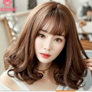 [ tặng kèm lưới và lược ] tóc giả nữ nguyên đầu xoăn ngang vai, tóc mái thưa bộ cả đầu ( 61 )