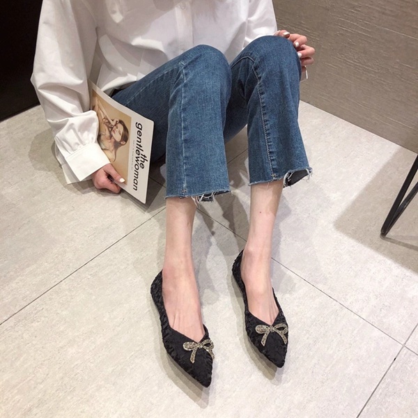 Giày Búp Bê Mũi Nhọn Gót Thấp Đính Nơ Size 34-44 Mới Cho Nữ Size 34-44