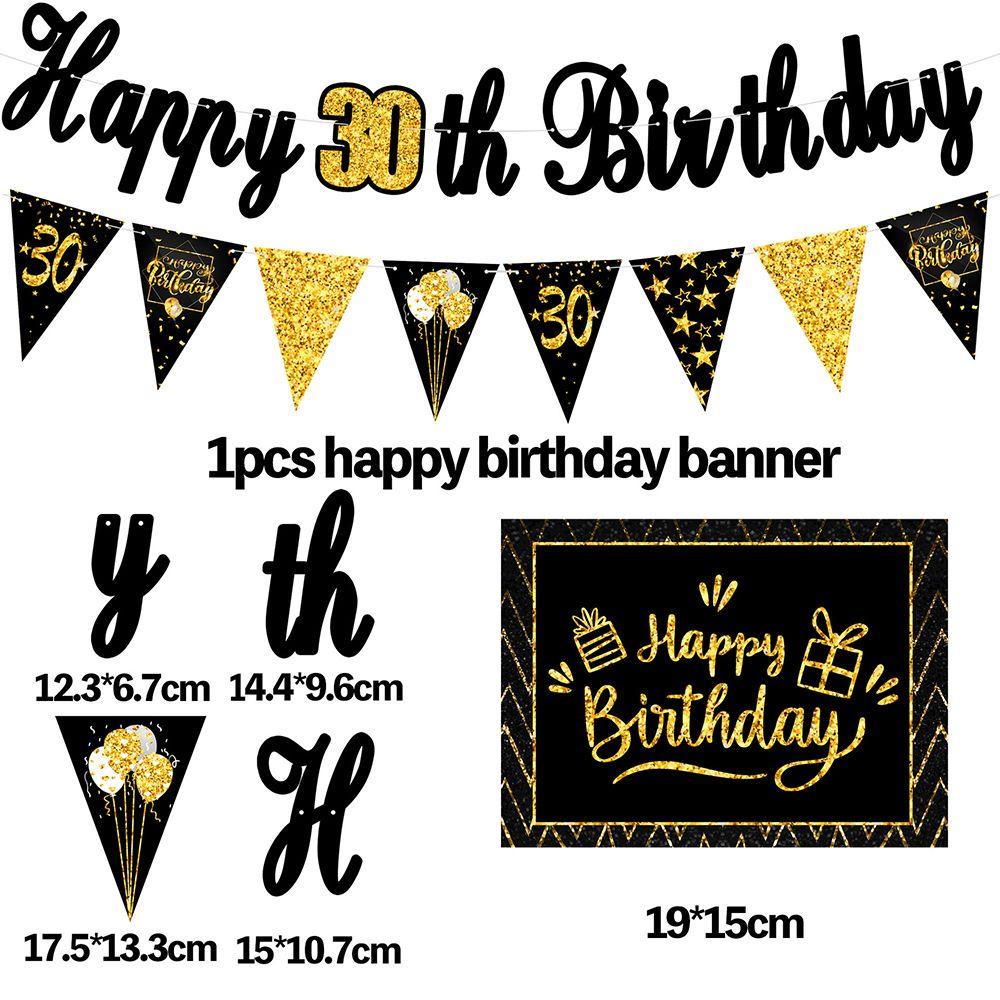 LEISURE Bộ Bong Bóng Và Chữ Happy Birthday Màu Vàng Đen Dùng Trang Trí Bánh Kem Sinh Nhật
