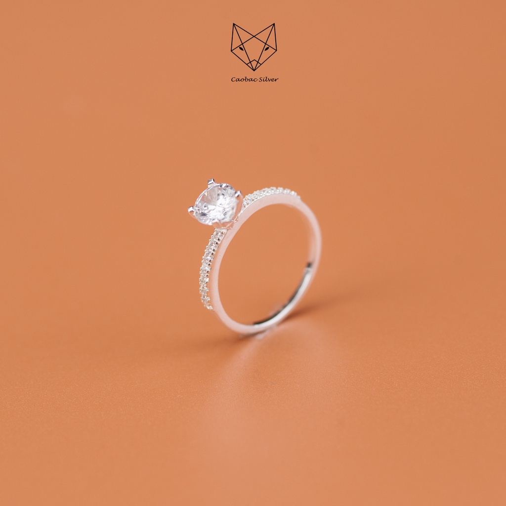 Nhẫn Bạc Ta S925 Đính Đá Cao Cấp CaoBac Silver Ổ Đá Bốn Chấu Cạnh Đá Sang Trọng Dành Tặng Riêng Cho Bạn Gái