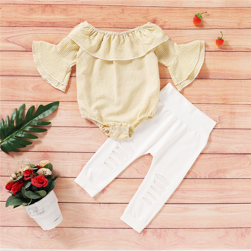 Bộ Đồ Mikrdoo 2 Món Gồm Áo Liền Quần In Họa Tiết Hoa + Quần Dài Thiết Kế Rách Cho Bé Gái Sơ Sinh