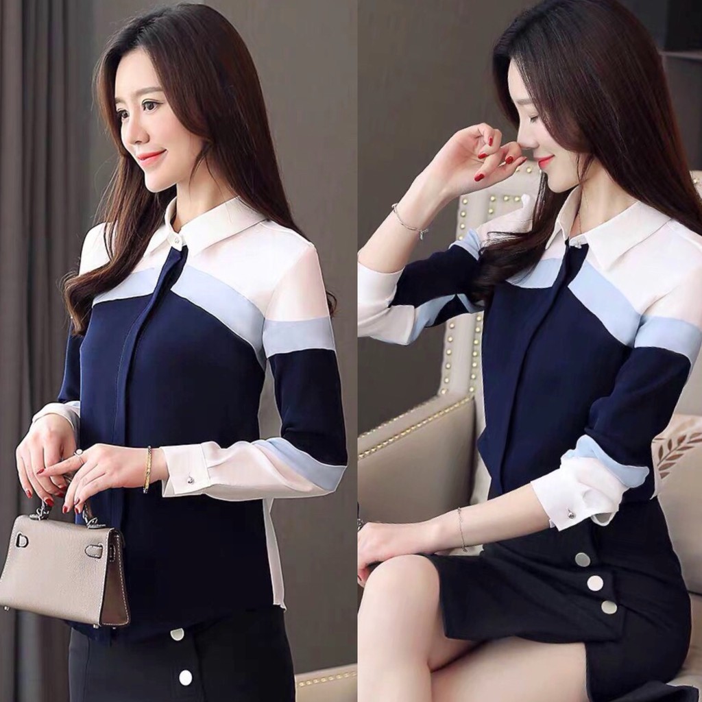 Áo Sơ Mi Lụa Phối Màu Đẹp MSNN1562