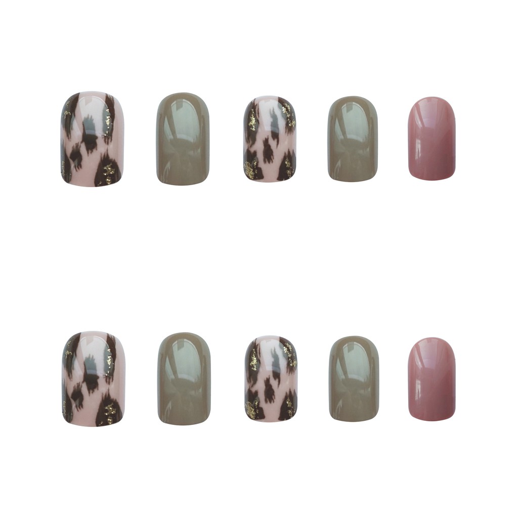 Bộ 24 móng tay giả Nail Nina trang trí nghệ thuật hoạ tiết Mocha Leopard mã 92【Tặng kèm dụng cụ lắp】