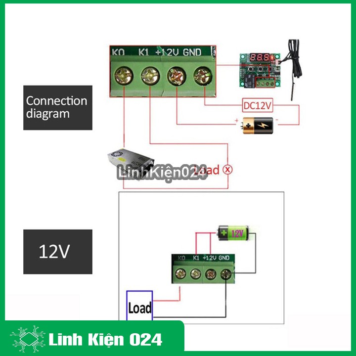 Combo Khống Chế Nhiệt Độ W1209+Nguồn 12v-2A+Quạt 12v-8x8x2,5Cm+Jack Nối Nguồn Cái