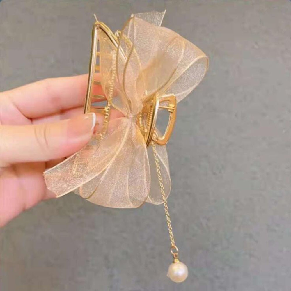 Kẹp Tóc Càng Cua Đính Ngọc Nơ Màu Trơn 7.5cm