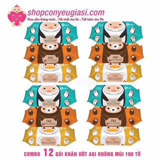 [BAO BÌ MỚI] Combo 12 Gói Khăn Ướt Agi Không Mùi 100 Tờ - Màu Ngẫu Nhiên