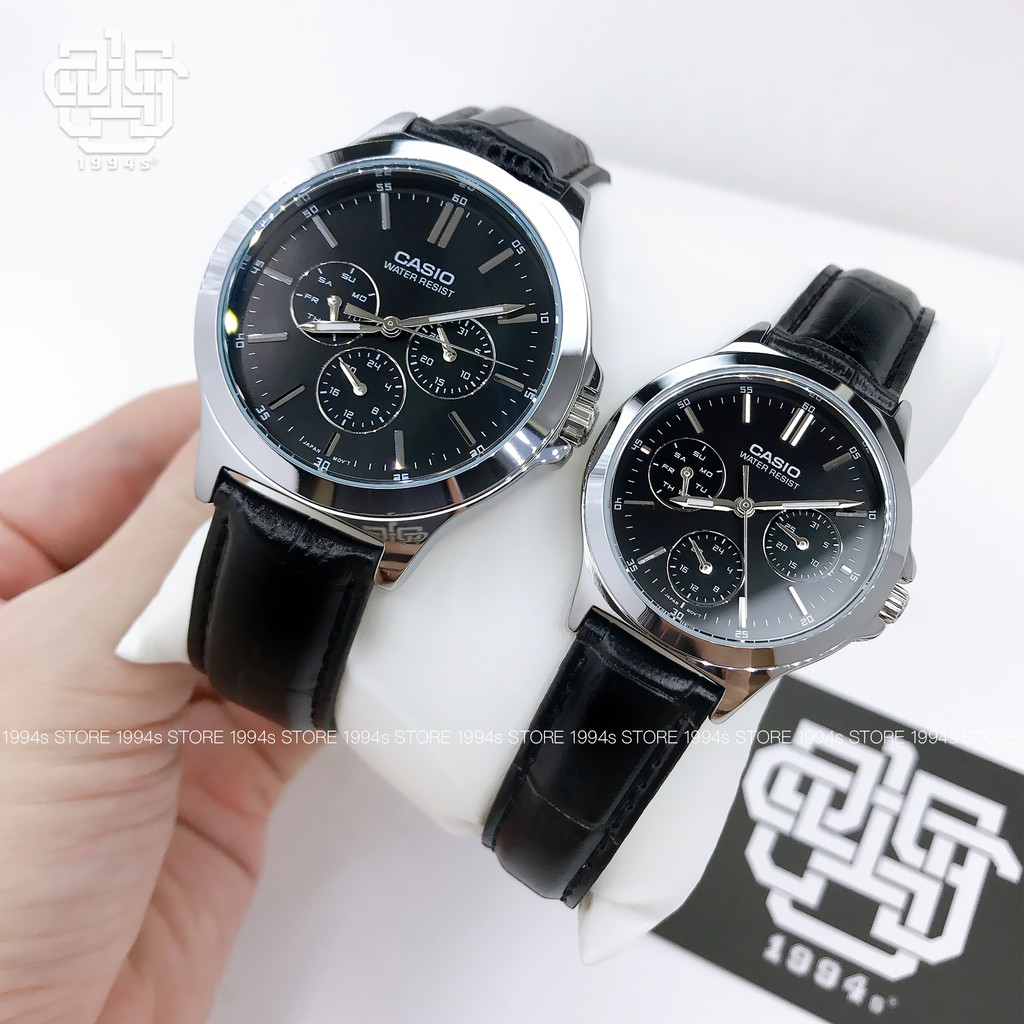Đồng hồ cặp Casio MTP-V300L-1A / LTP-V300L-1A dây da, chống nước 50m, hàng chính hãng