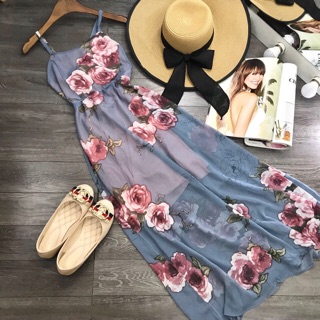 Maxi dây màu xanh hoa hồng