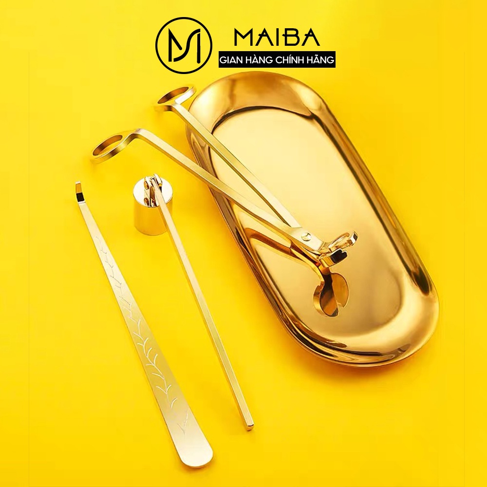 Bộ phụ kiện chơi nến thơm MAIBA 3 món khêu, chuông, kéo cắt bấc kim loại không gỉ cao cấp