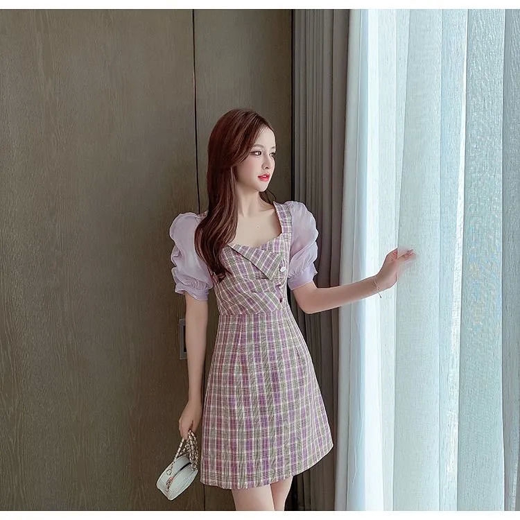 Đầm Nữ Tay Ngắn Họa Tiết Caro Thời Trang Quyến Rũ | BigBuy360 - bigbuy360.vn