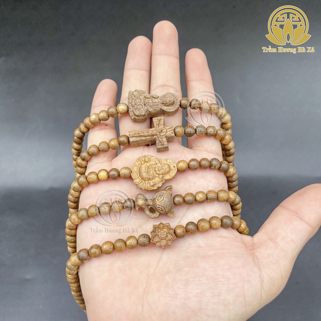 Vòng tay chuỗi tràng 108 hạt phong thủy trầm hương HÀ XÁ mix charm tốc đeo tay cặp đôi nam nữ may mắn tài lộc