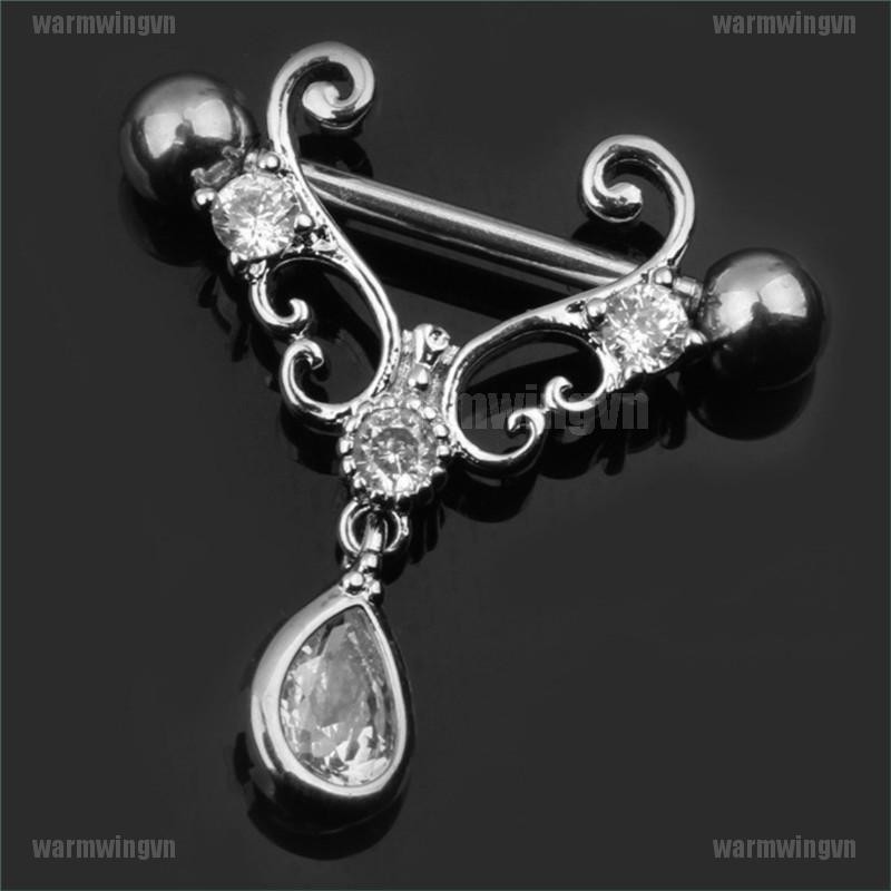Khuyên Nhũ Hoa Đính Đá Zircon 14G Chất Liệu Thép Không