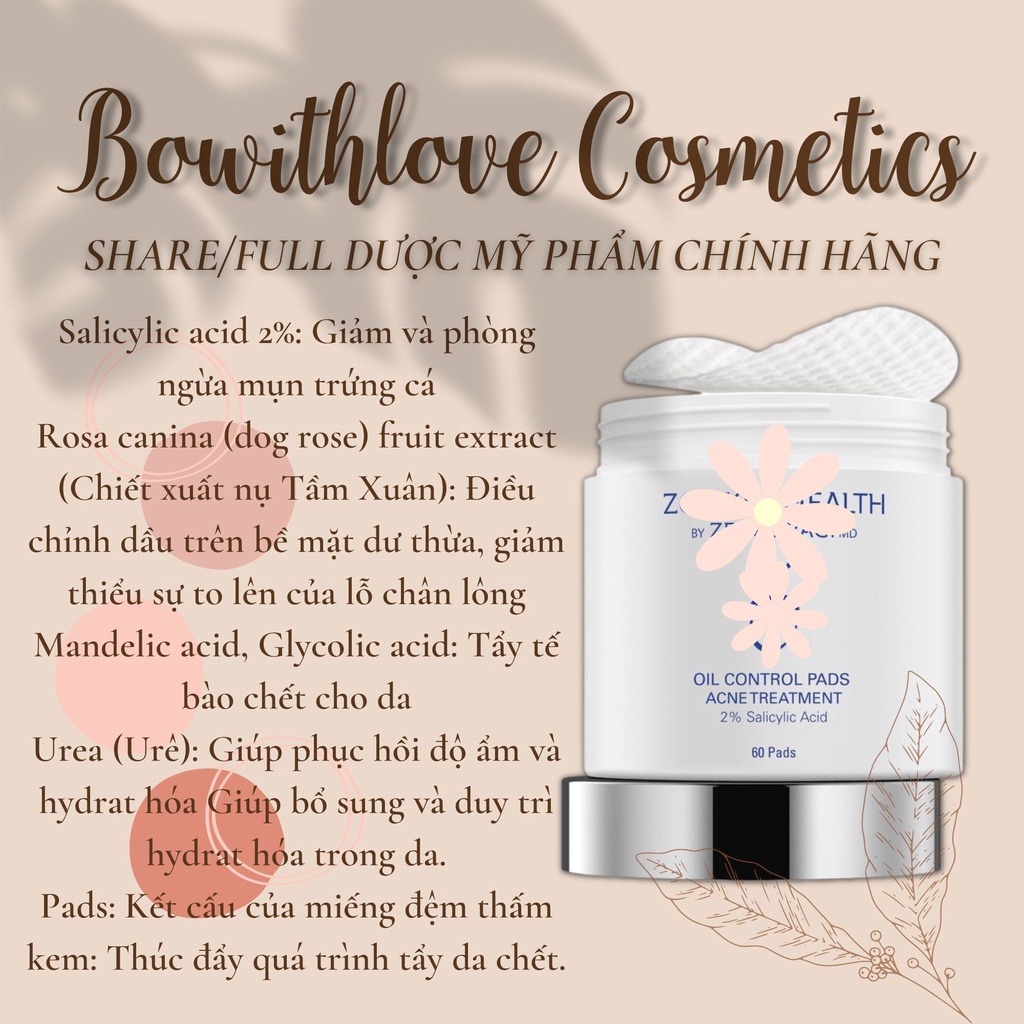 Miếng Pads Tẩy Da Chết Cân Bằng Và Tái Tạo Da ZO Complexion Renewal Pads, Oil Control Pads Acne Treatment 30 60 Miếng