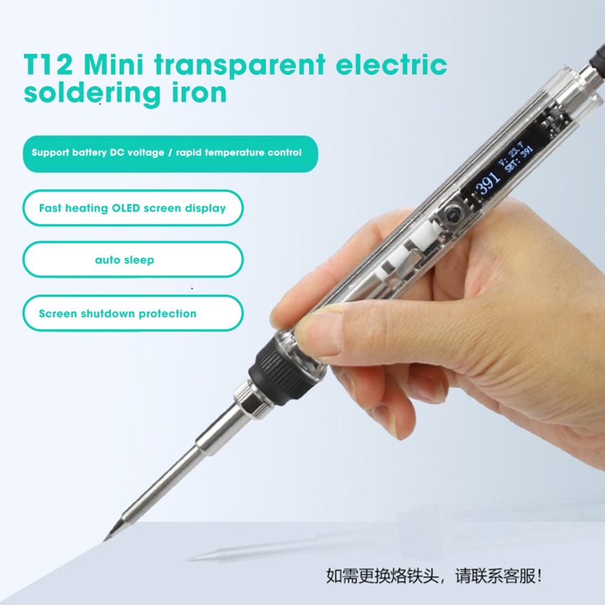 Mỏ Hàn Điện Mini DC 12-24V 72W T12 Có Màn Hình OLED