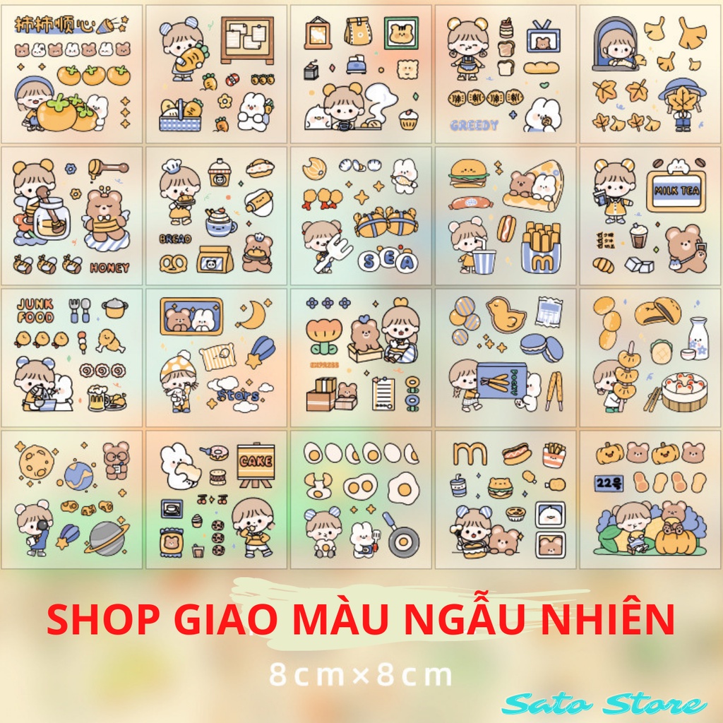 Combo 20 sticker cute hình dán mũ bảo hiểm trang trí điện thoại cô gái dễ thương