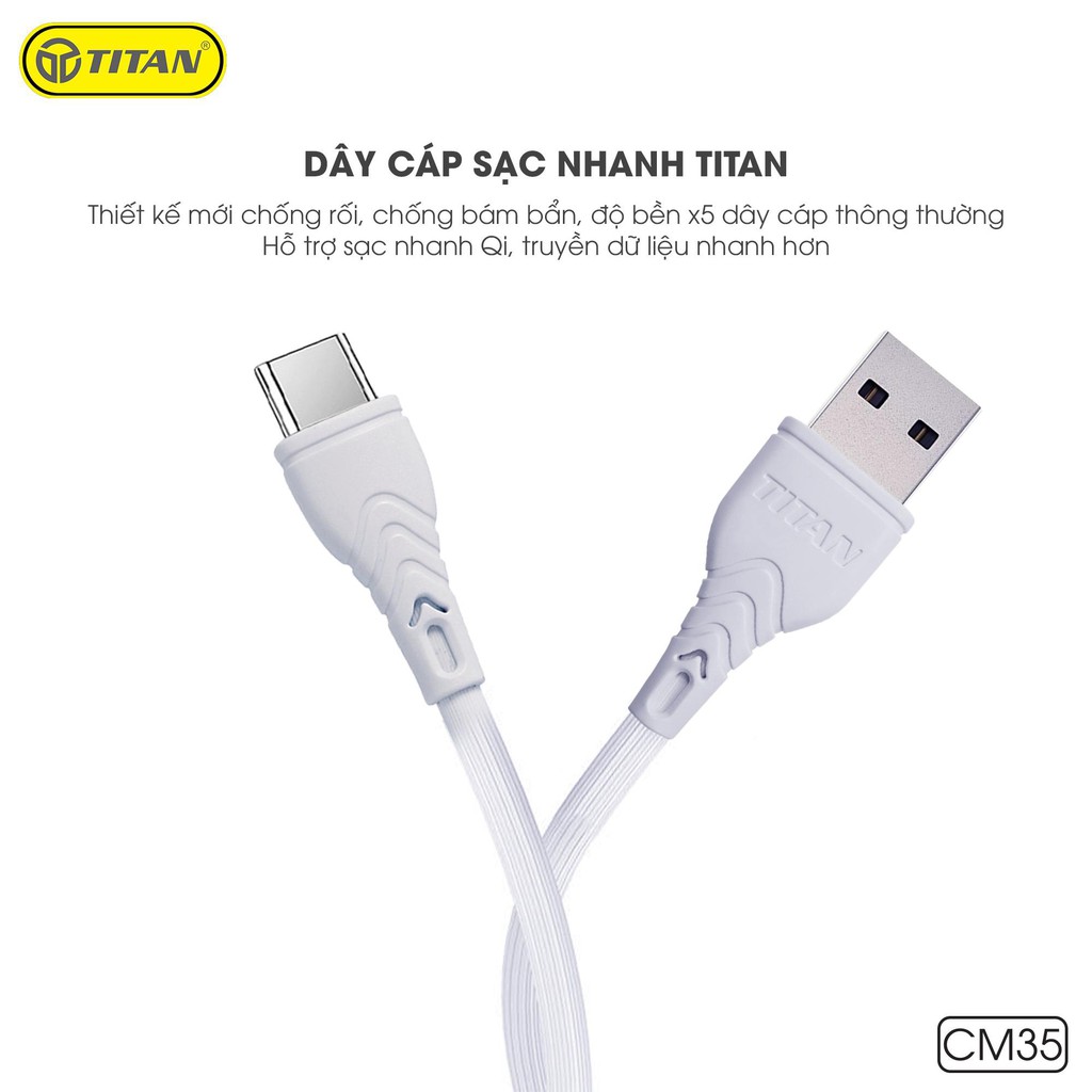 Dây Cáp Cao Su Chân Type C 100cm TITAN - CT35 - Trắng - [BH 12 tháng]