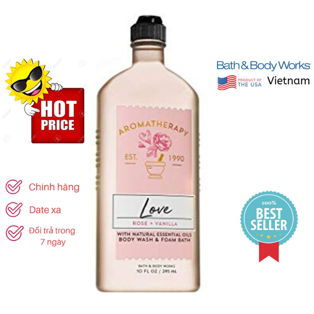 Sữa Tắm Bath &amp; Body Works Aromatherapy Body Wash &amp; Foam Bath – Love Rose &amp; Vanilla (295ml)