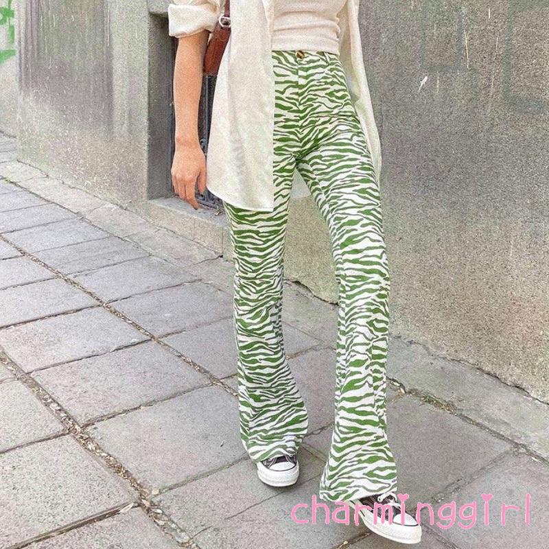 quần ống rộng Lưng Cao Họa Tiết Sọc Ngựa Vằn Thời Trang Mùa Xuân Thu
