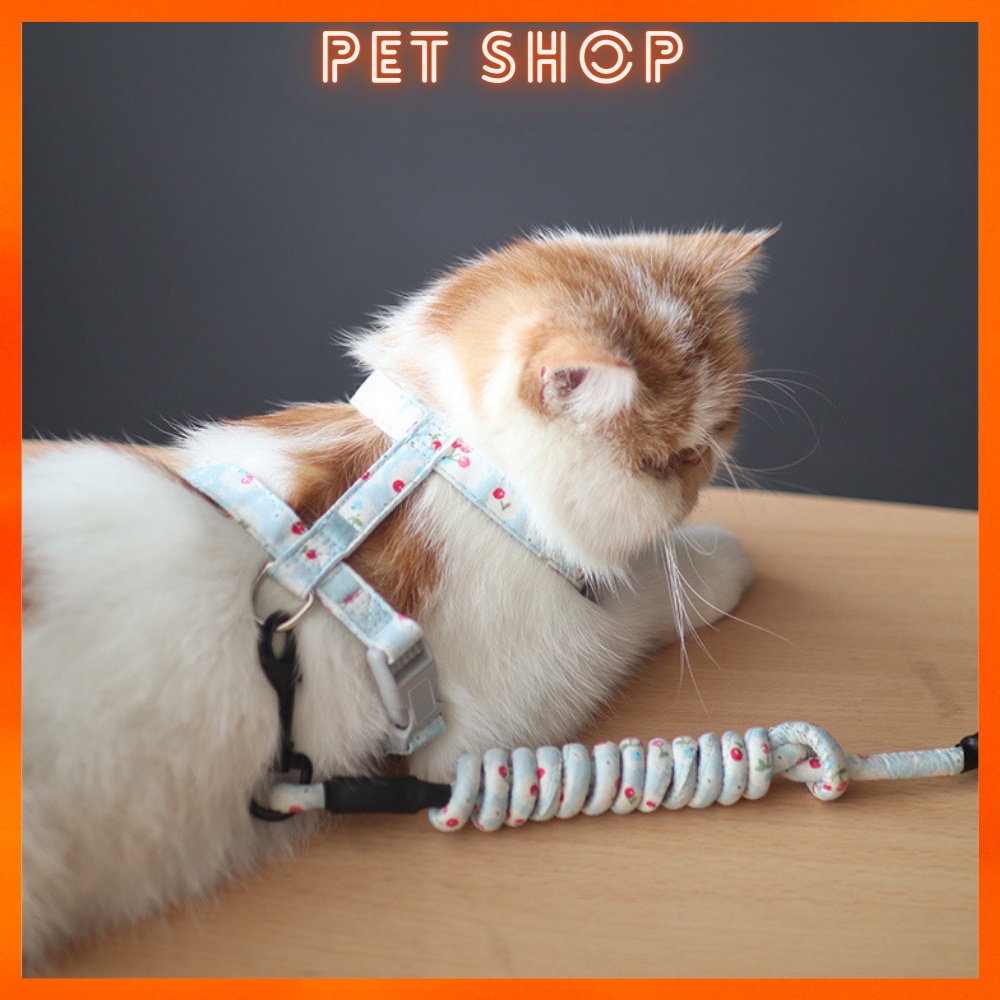 Dây dắt mèo đi dạo kèm yếm phong cách Nhật Bản họa tiết hoa nhí sang chảnh, sành điệu