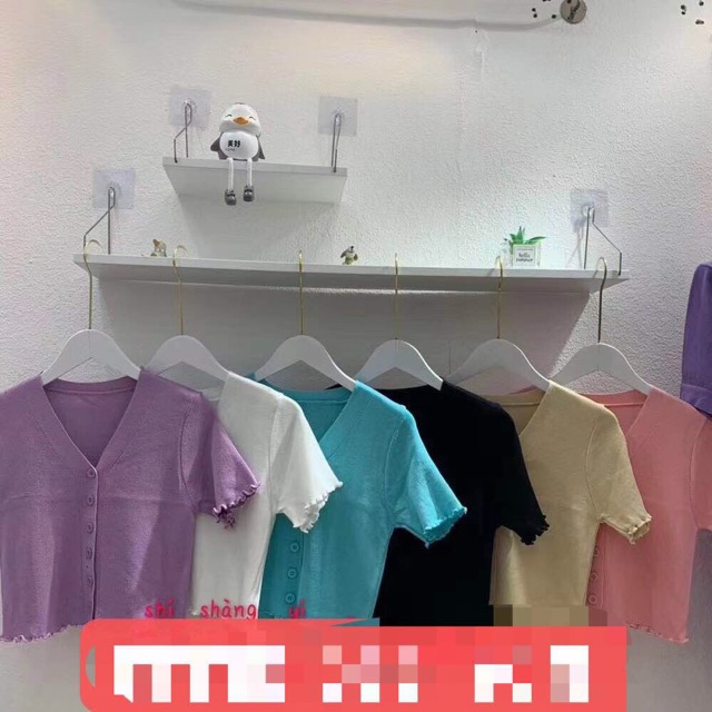 Áo croptop len mông cộc tay viền bèo 6 cúc (khuy) 1099#