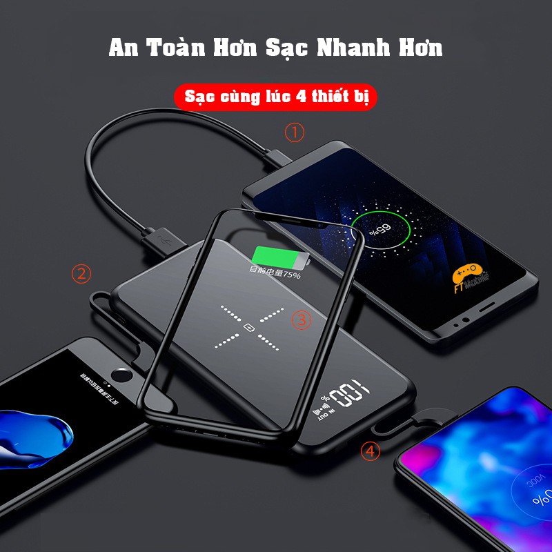 Pin sạc dự phòng không dây 10000mAh 4 cổng ra sạc nhiều thiết bị cùng lúc LOCA K6