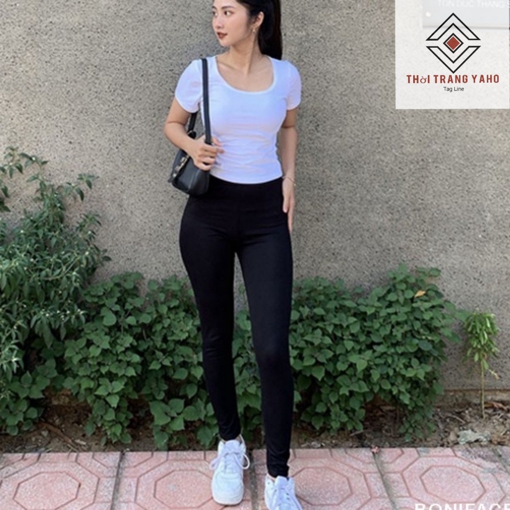 Quần legging nữ dài nâng mông gen bụng có túi màu đen chất vải cotton co giãn 4 chiều -  Quần legging công sở đi học gym