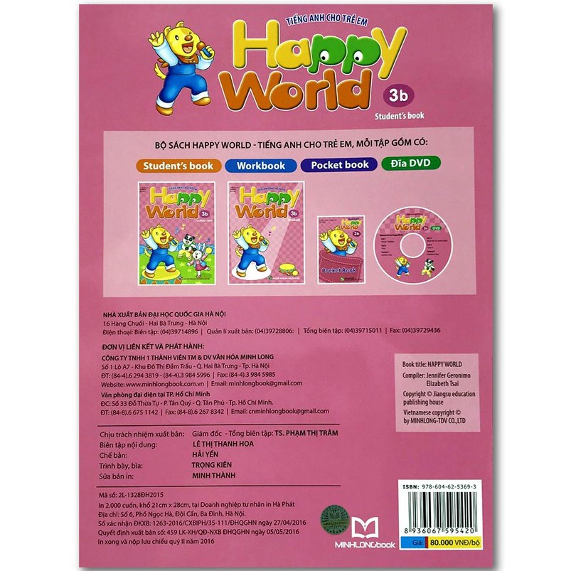 Sách - Happy World - Tiếng Anh Cho Trẻ Em - 3b (Bộ 2 quyển, 1 sổ tay, 1 đĩa DVD)