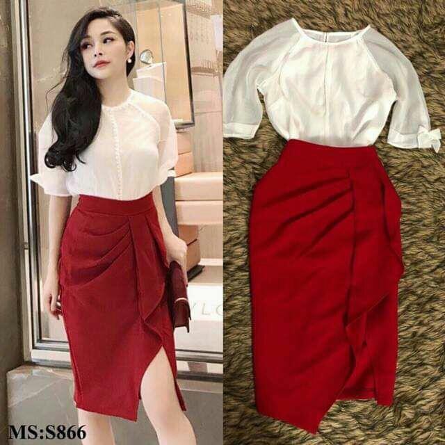 SET ÁO VÀ CHÂN VÁY XẾP LY VẠT BÈO CÓ NƠ | BigBuy360 - bigbuy360.vn