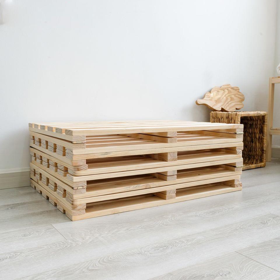 Giường PALLET gấp gọn size 130cm x 200cm gỗ thông nhập khẩu